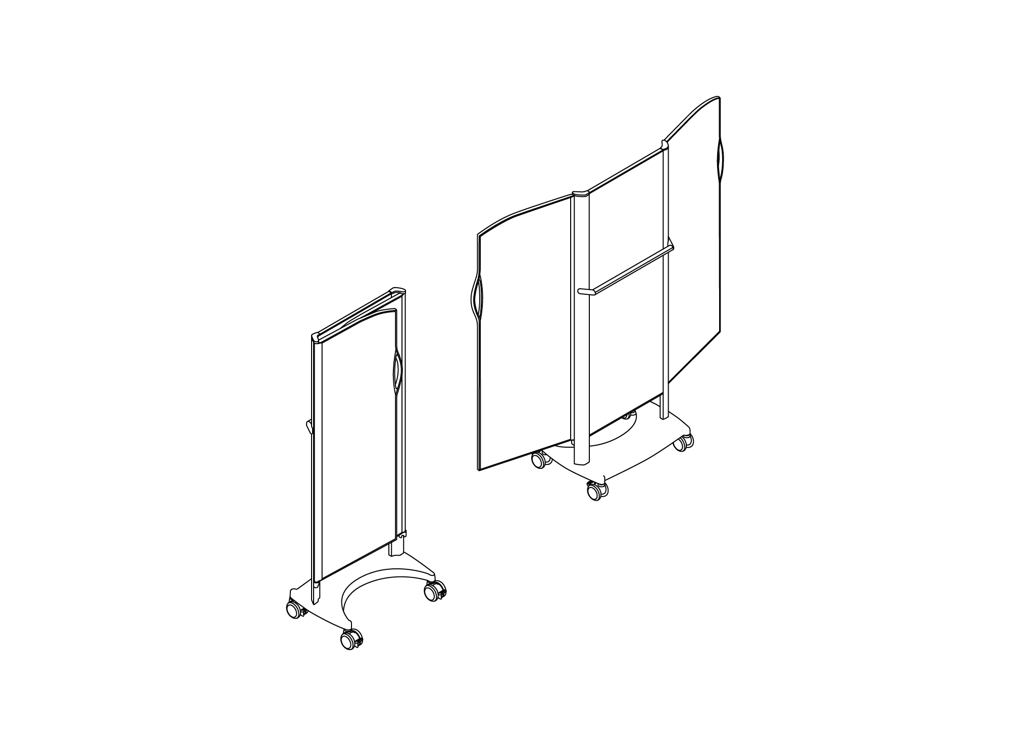 Product specification line drawing of the Silentia Wing screen, single and extended configuration.